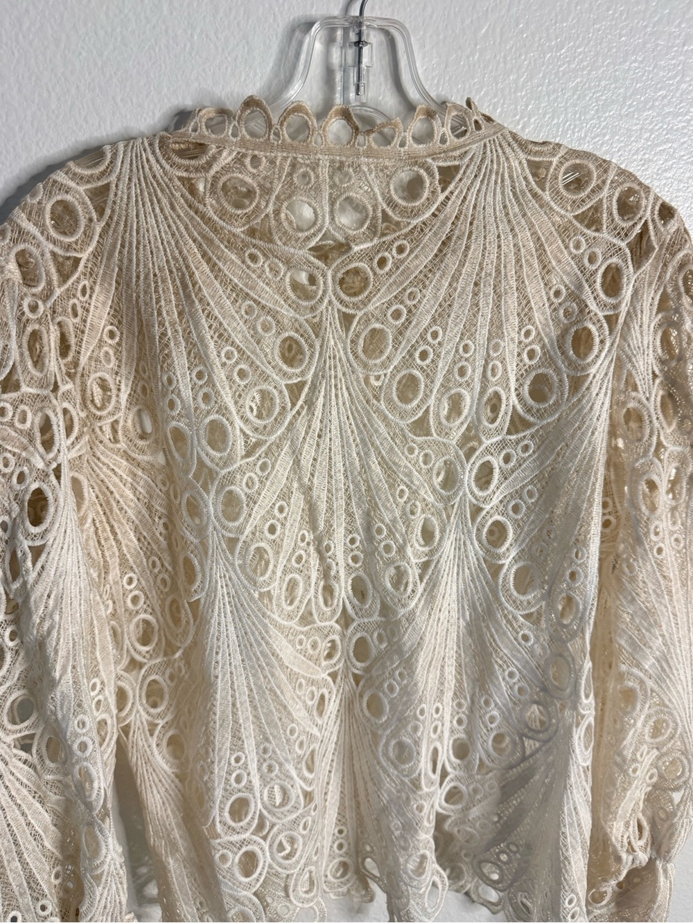 Ivory Ombré Sheer Lace Bell Sleeve Blouse Size Small (40”-44” B) - Picture 7 of 8